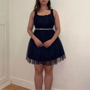 Navy Blue Lace Tulle Dress by Jodi Kristopher Size 3